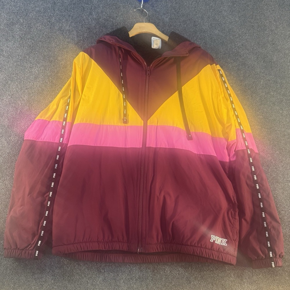 Victoria's Secret PINK Colorblock Sherpa Lined Full Zip Anorak Jacket Size XS